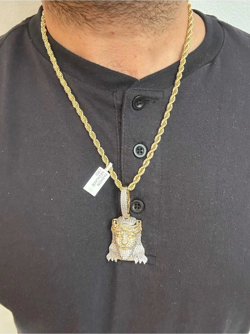 New Gold plated Jesus Head Pendant charm with new gold plated necklace chain